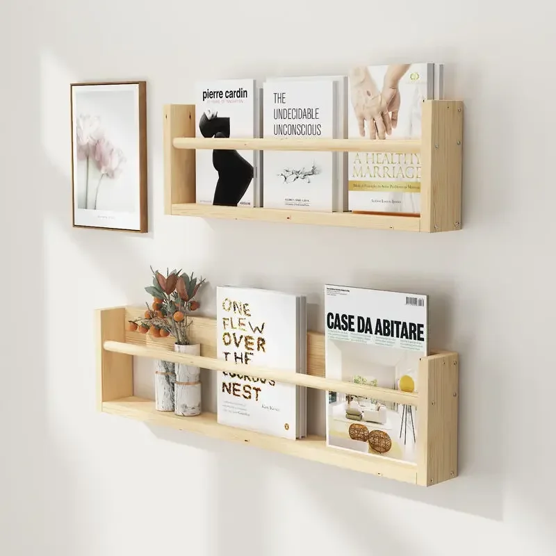 Solid Wood Floating Wall Shelves Nursery Book Shelves Kids Bookshelf for Living Room Bedroom Kitchen Spice Bathroom Rack