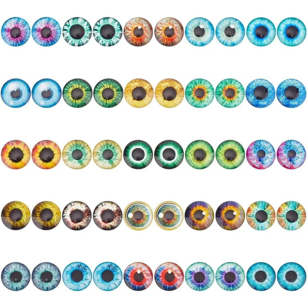 30mm Glass Cabochon Eyes, 50PCS 25 Style Glass Dragon Eyes Half Round Dome Horse Eyes Cat Eyes for Sculptures