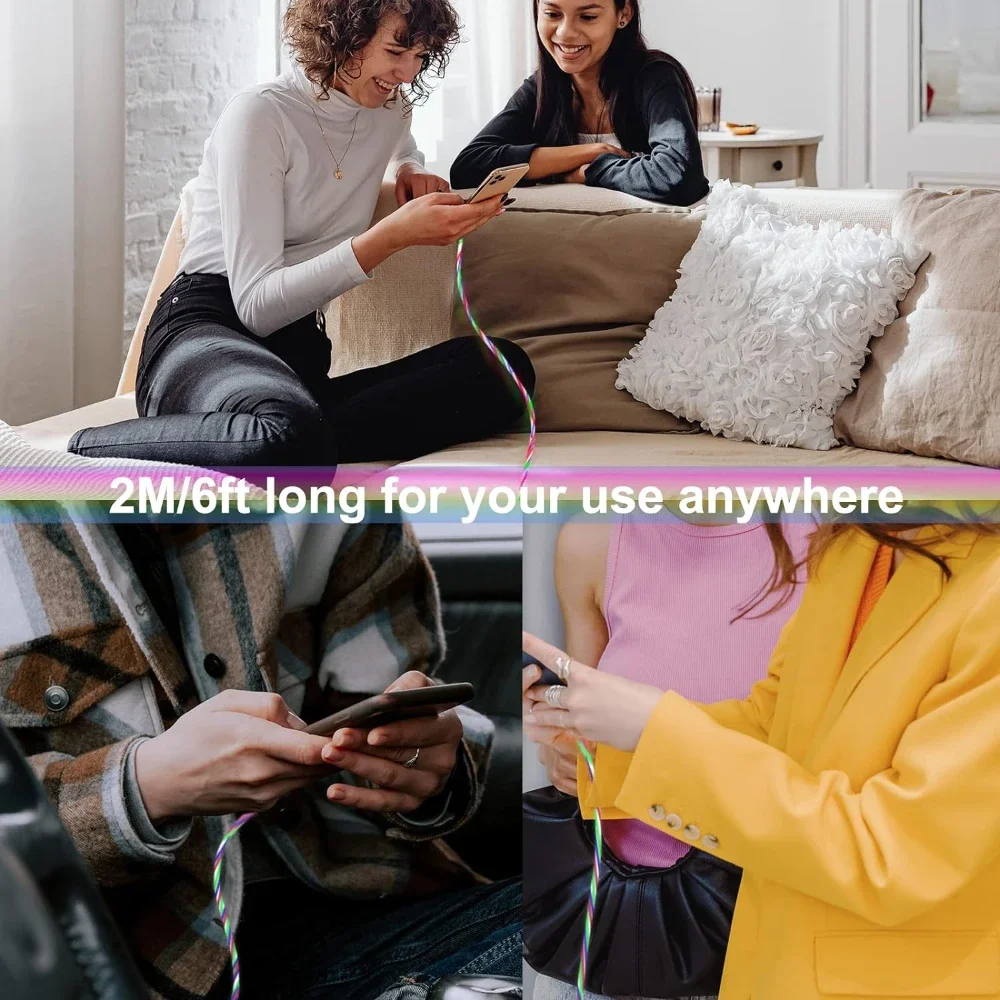 USB-C-Kabel, schnelles Laden, 60 W, Typ C auf Typ C, leuchtendes LED-Ladekabel für iPhone 15 Pro Max, Samsung S24, OPPO VIVO Xiaomi