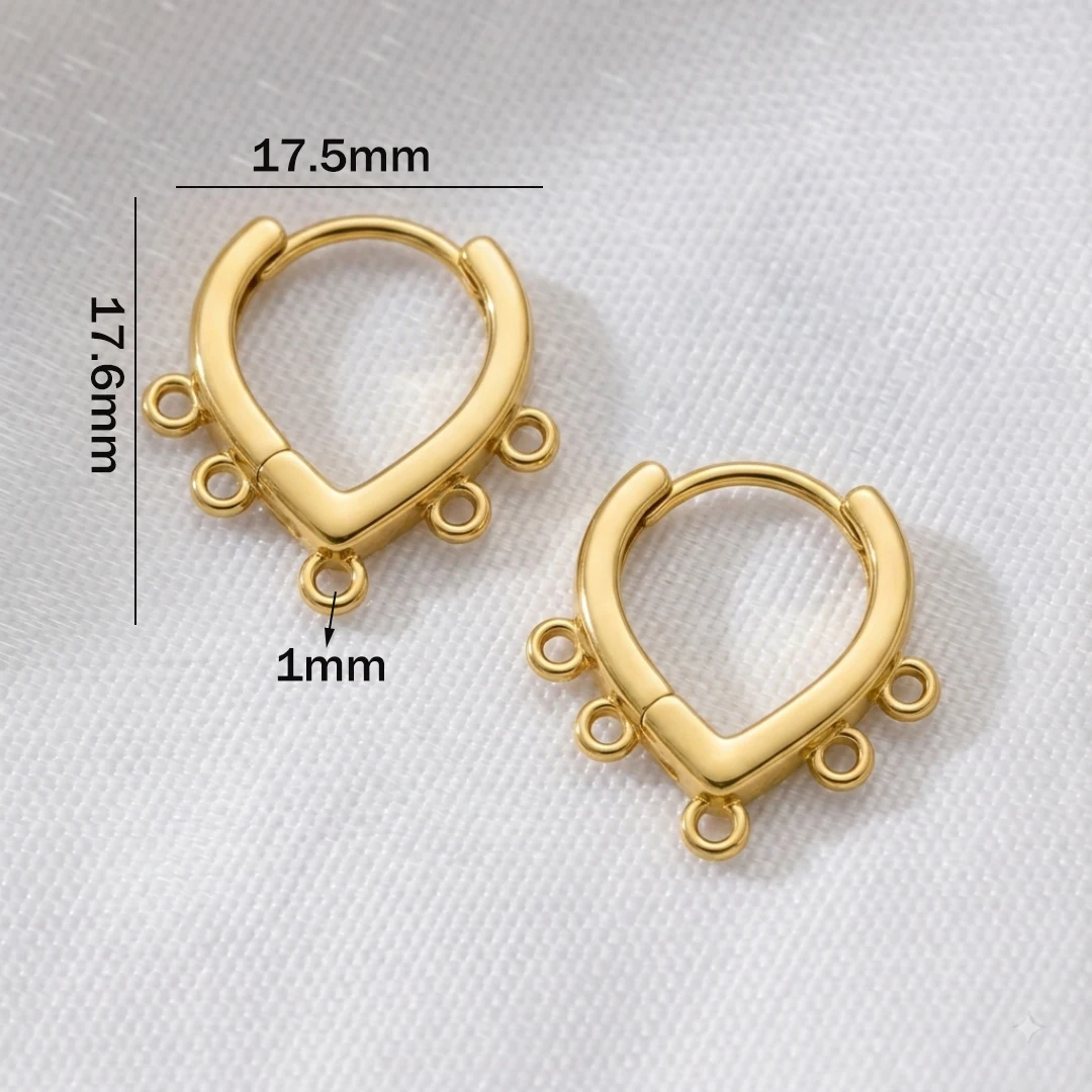 2 Stück/4 Stück 18K vergoldete französische Ohrringverschlüsse mit 5 Löchern, geschlossene Ringe für DIY-Quasten-/Perlenohrringe. – Detail 1