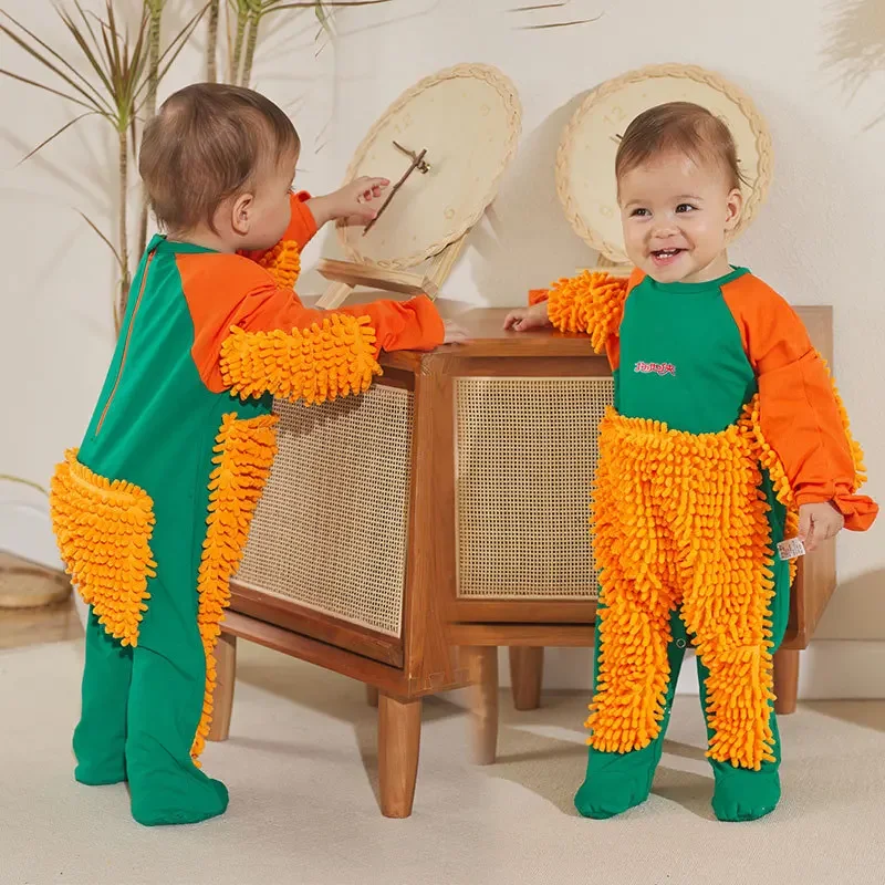 Baby Mop Rompers Outfit Unisex Rompe Boy Girl Polishes Floors Cleaning Mop Suit Cleaning Mop Sui Kids Crawls Toddler Jumpsuit