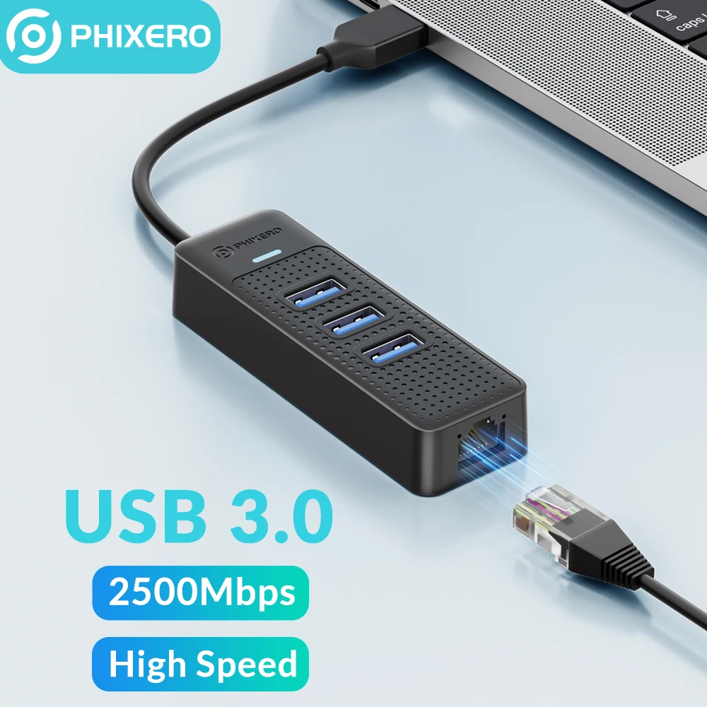 

PHIXERO1000Mbps Ethernet USB 3.0 Hub With RJ45 USB Splitter Multi Port Data Adapter Expander for Laptop Computer PC Accessories