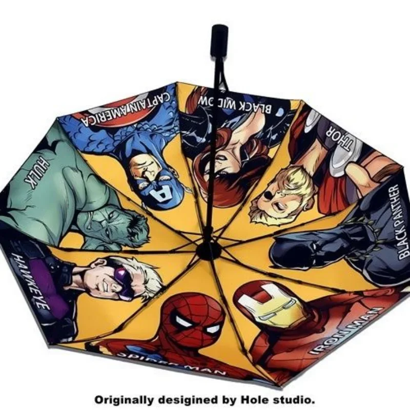 Avengers Marvel Peripheral Series Automatic Umbrella Large Folding Vinyl Three-fold Umbrella Spiderman Iron Man Gift for Friends