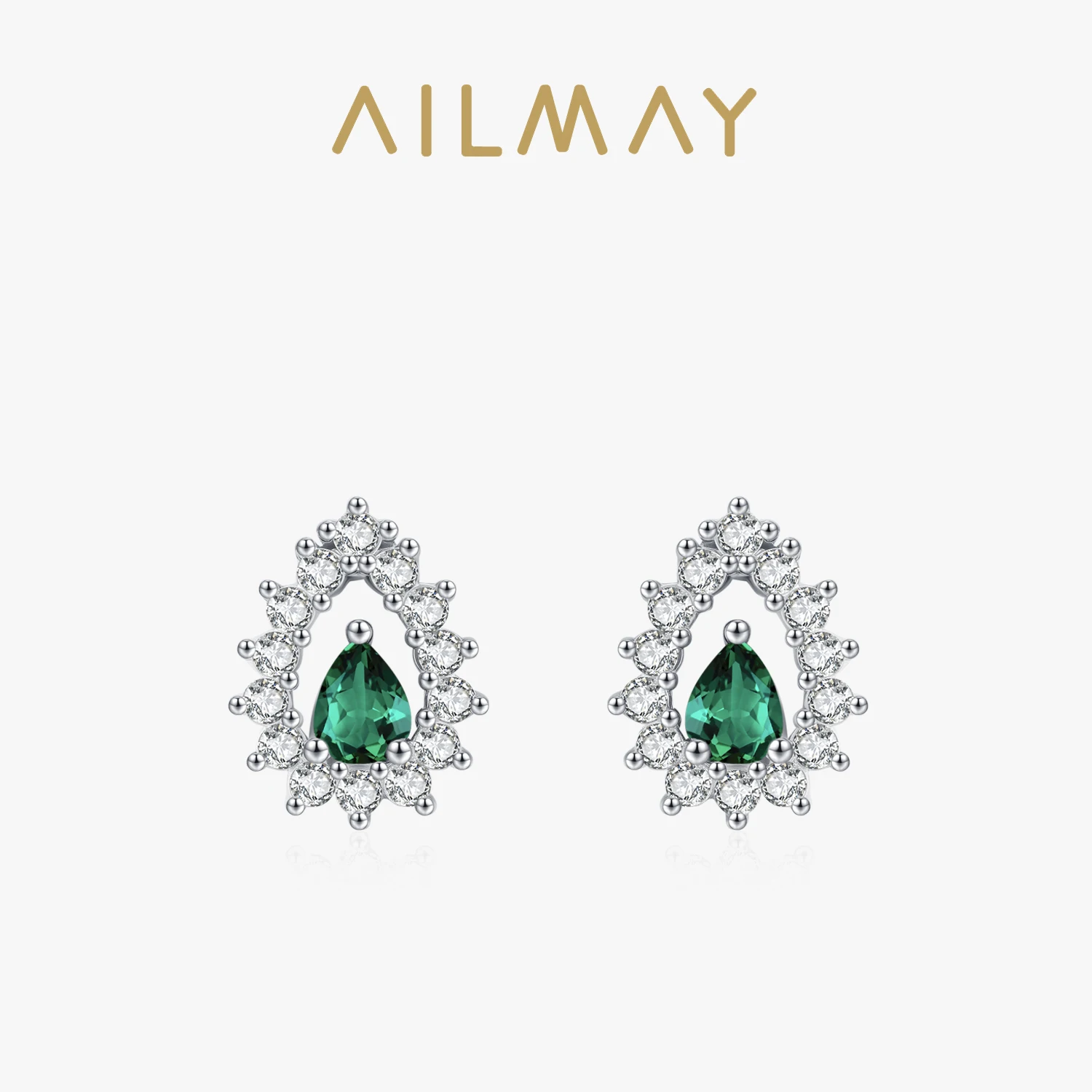 

Ailmay 925 Sterling Silver Hollow-Out Waterdrop Inlaid Green Zircon Stud Earrings For Women Fashion Engagement Wedding Gift
