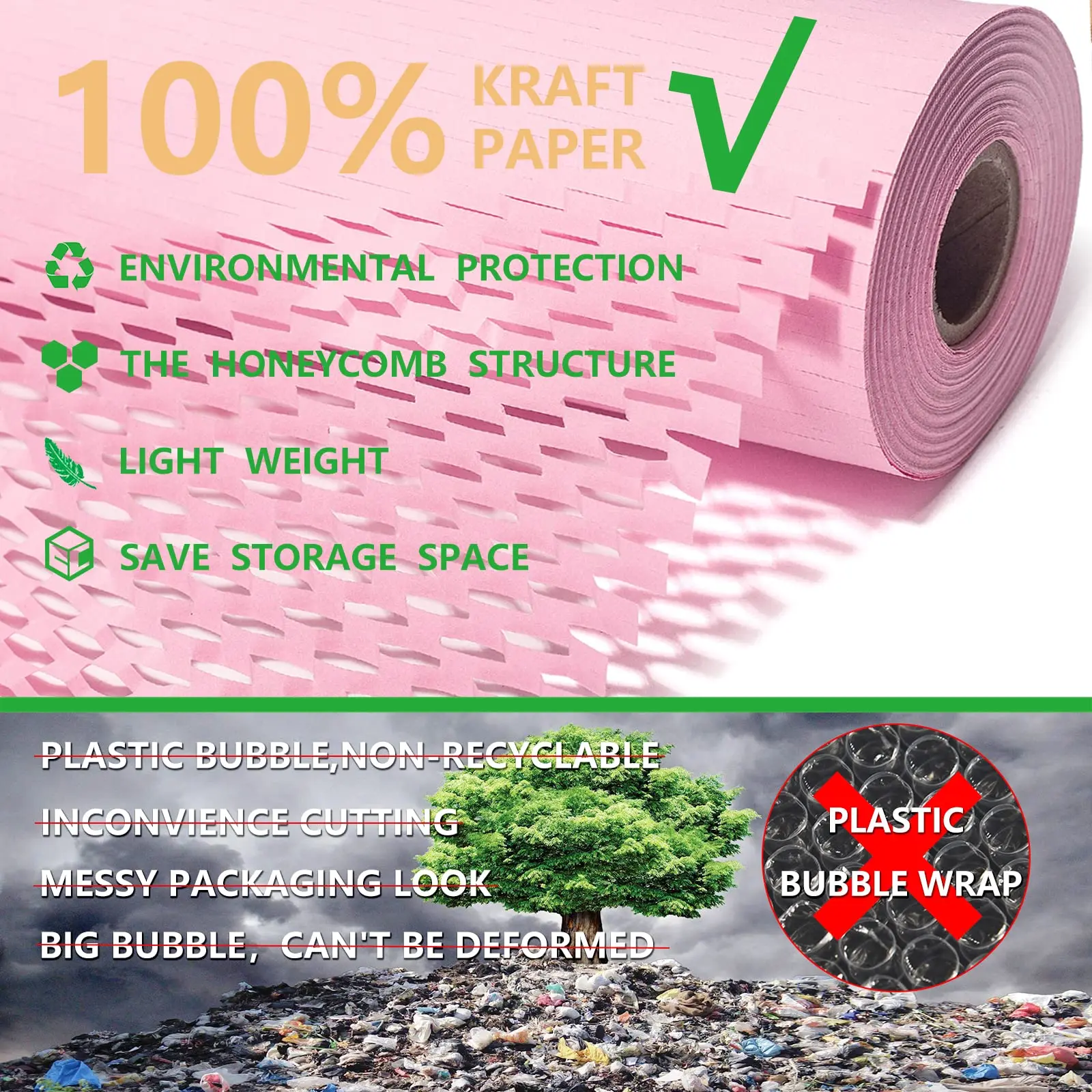 Honeycomb Packaging Paper Cushioning Kraft Paper Wrap Roll,  Eco-Friendly Honeycomb Protective Paper