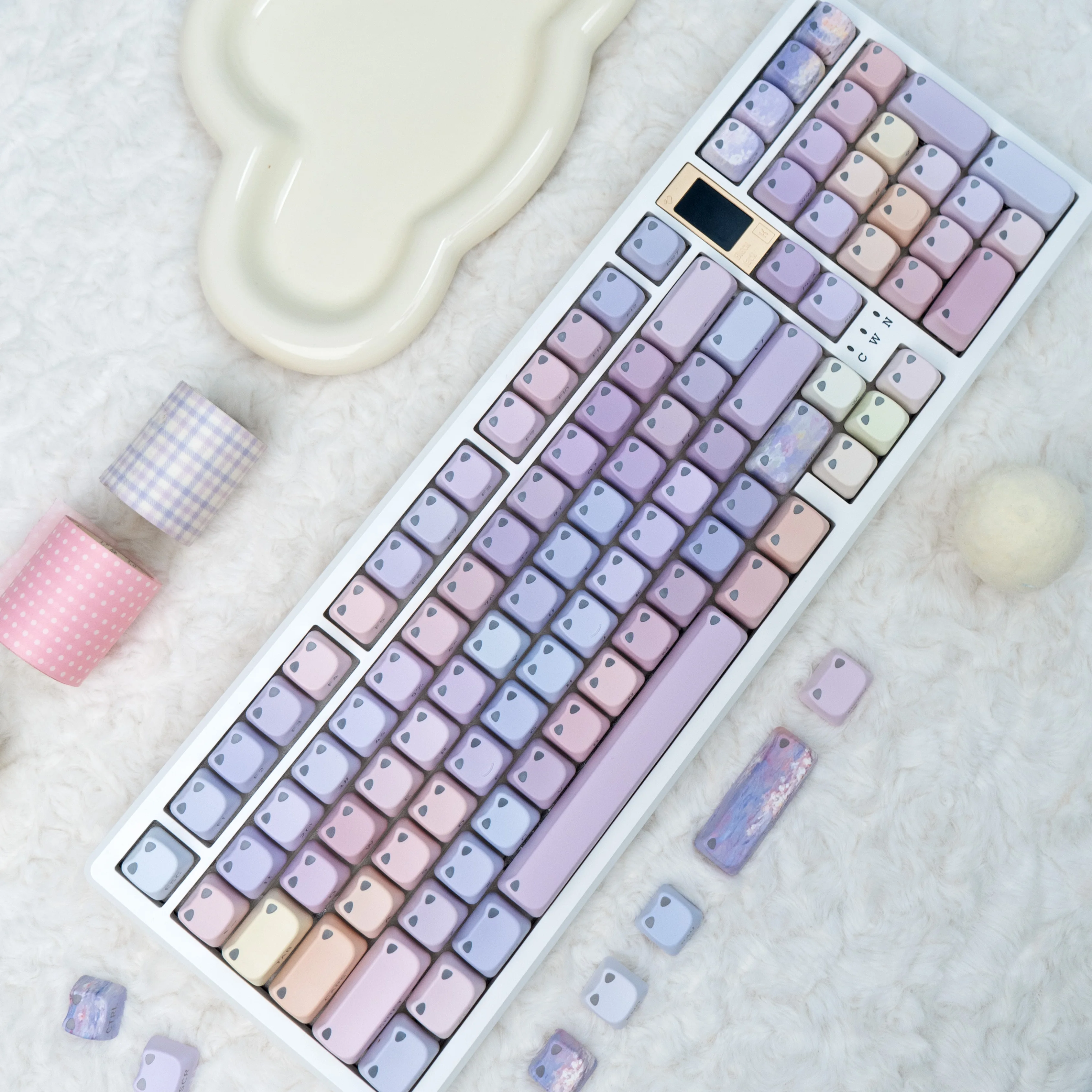 Cute Cat Keycaps PBT MAO Profile Round keycaps Side Print Through Backlit Keycaps Custom Purple Style For Mechanical Keyboard