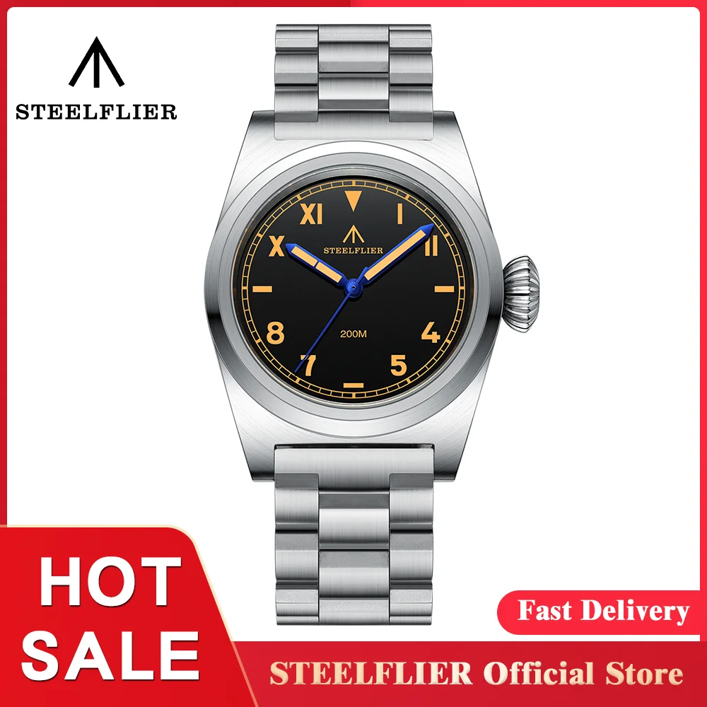 

STEELFLIER Official SF744 Quartz Watches VH31 Mute Movement Swiss C3 Green Luminous 200M Waterproof Sapphire Mirror Men's Watch