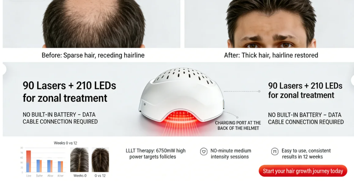 

Лазерный шлем для роста волос с 90 лазерами и 210 светодиодами, мощность 6750 мВт, терапия для кожи головы при облысении и истончении волос для мужчин и женщин