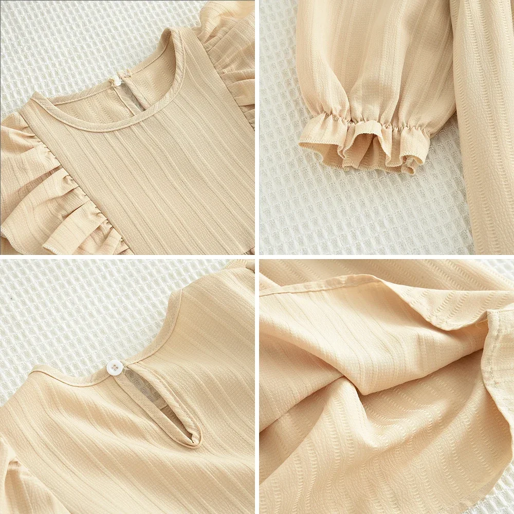 Plain Casual Mädchen Kleid Herbst Lange Ärmeln Plissee Kinder Kleider für Mädchen Rosa Kleidung Modische Neue Kinder Kleidung – Detail 15