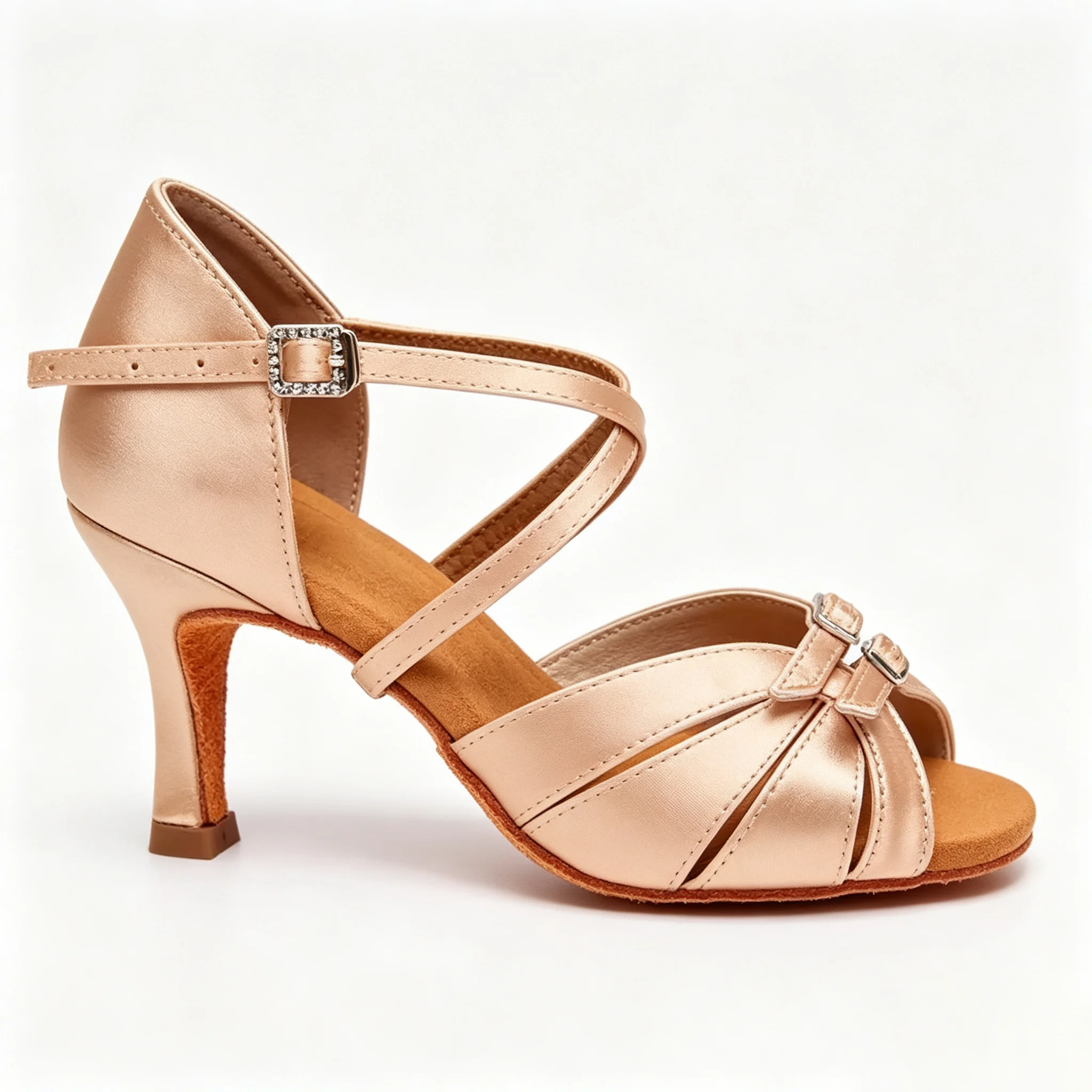 Evk Women's Satin Latin Dance Shoes Champagne Peep Toe Ballroom Salsa Tango Dance Sandals Sneaker Party Dancing Footwear Shoes