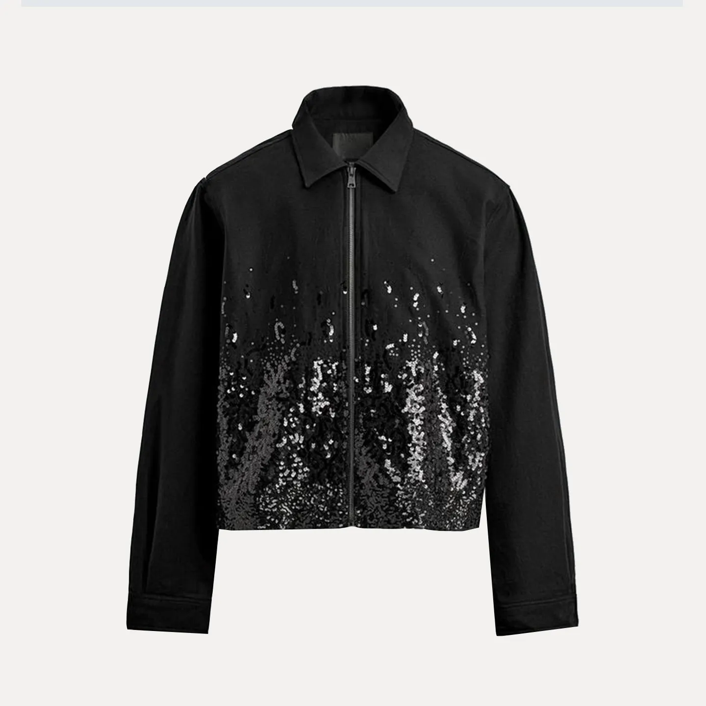 Zimowy płaszcz damski z koralikami, luźny krój, do pracy, krótki, odzież wierzchnia marki Z, długi rękaw, zapinany na zamek.