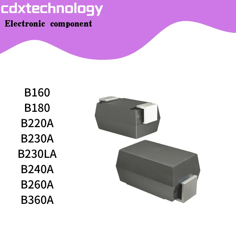 50PCS/Lot B160 B180 B220A B230A B230LA B240A B260A B360A DO-214AC SMA