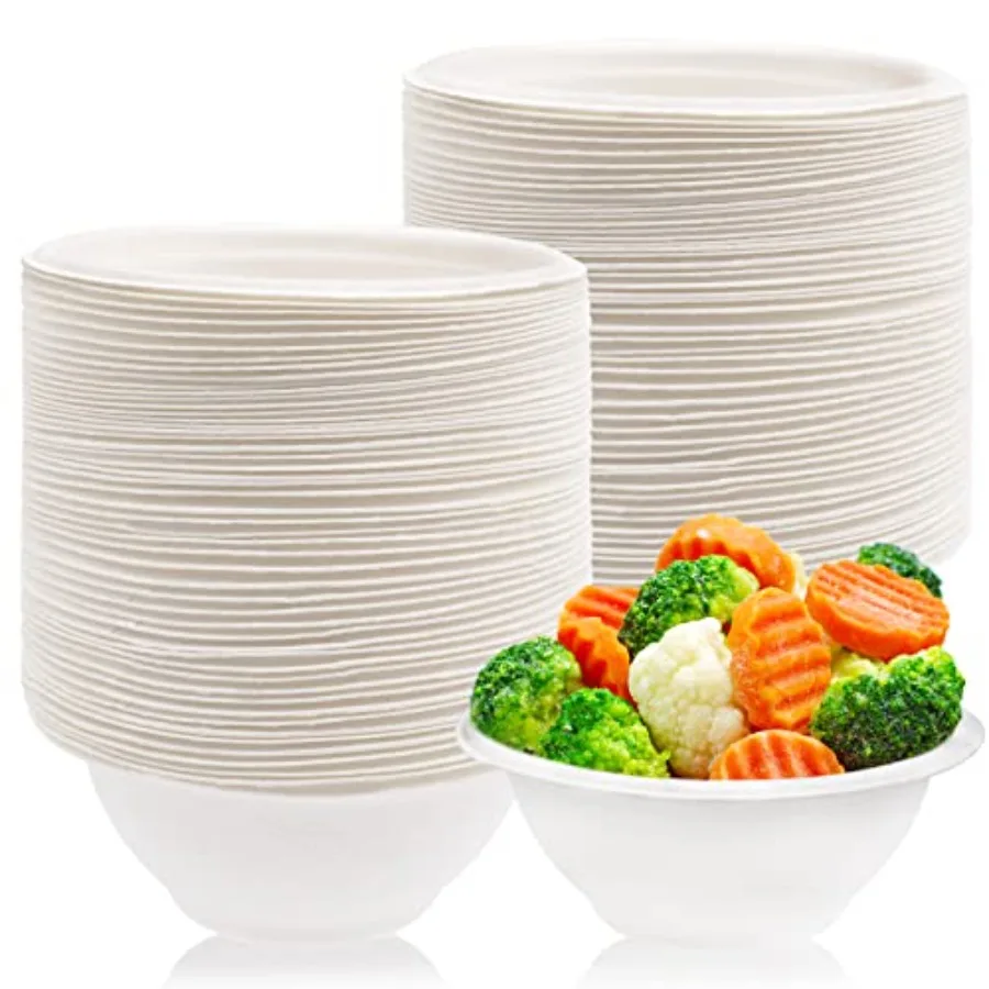 100 Pcs 8oz Disposable Paper Bowls - Natural Compostable White Heavy-Duty Bagasse for Parties, Catering and Everyday Use
