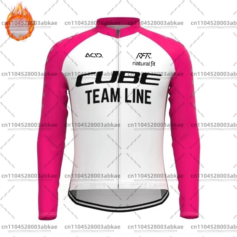 Men's Winter Warm Fleece Long Sleeve Cycling Jersey 2026 Cube Team Mountain Bike Top Road Cycling