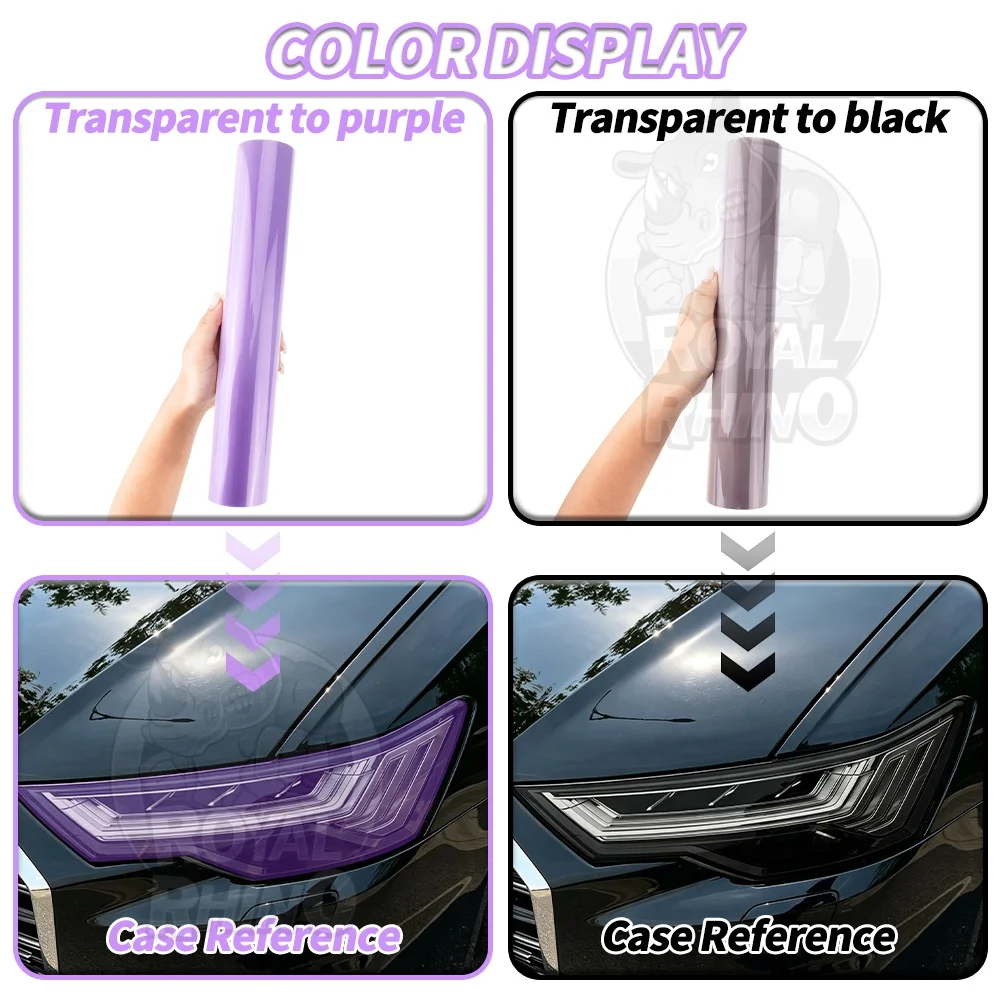 TPU Photochromic Sun Activated Car Headlight Tint Film UV Light Sensitive Color Changing Anti‑Scratch Car Lamp Wrap Stickers