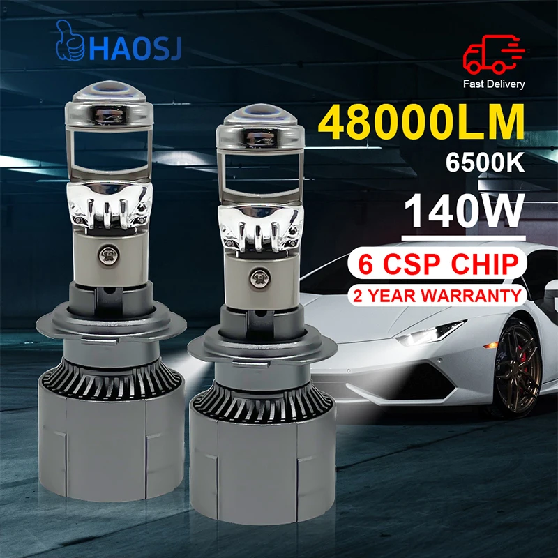 

HAOSJ 2 pcs H4 LED headlight 6000K car mini H7 LED headlight projector H11 9005 9006 car headlights far and near light bulb