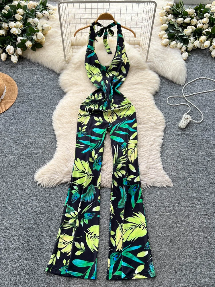 

Sexy Summer Print Slimming One-Piece Pants for Women High Waist Straight Leg Commute Sle Faionable Trendy Hot Girl