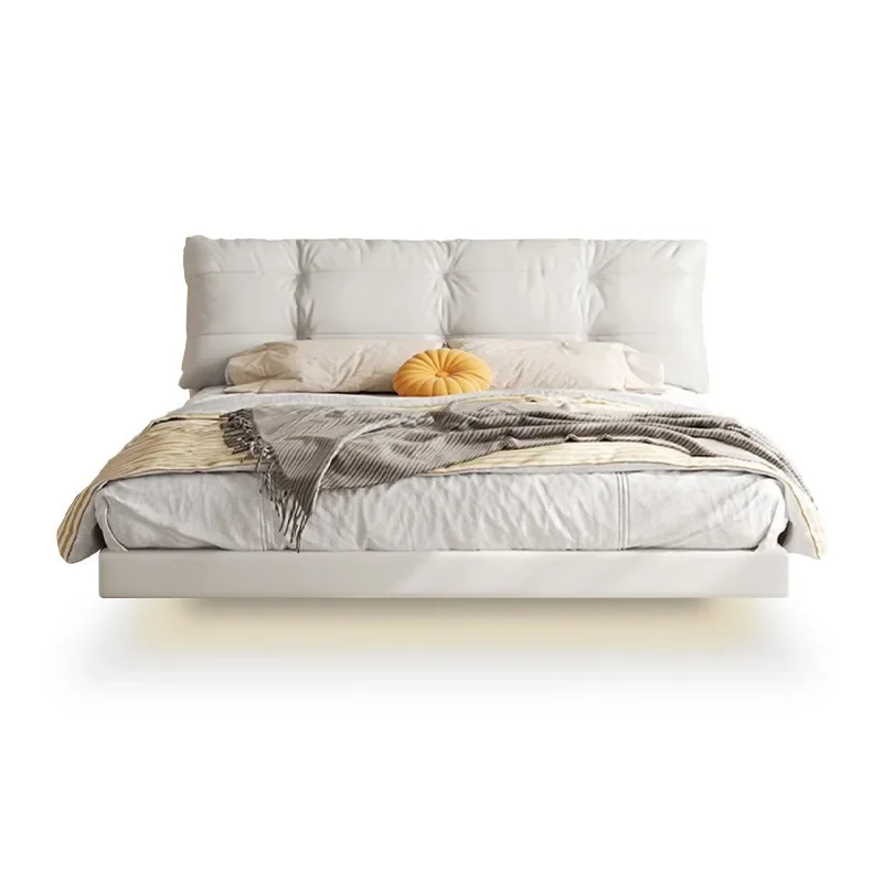 

Double master bed modern simple first layer cowhide cream soft