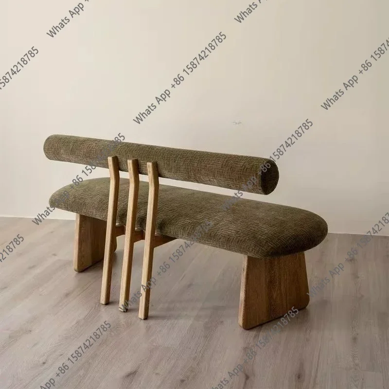 

N49 Medieval Style Solid Wood Dining Table Bench Designer Household Sofa Chair Fabric Dining Table Bench Double Three-person Bac