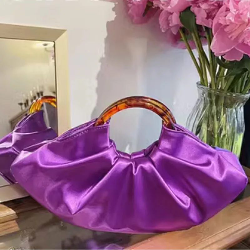 

Vivi Women Wrinkle Dumpling Female Handbag Luxury Tote High Quality Soft PU Leather Purse Satin Party Prom Evening Clutch