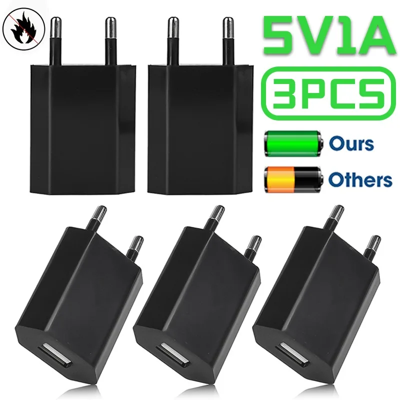 3-1pcs 5V1A USB Mobile Phone Charger EU Standard Plug Universal USB Wall Chargeing Adaptor for IPhone Xiaomi Huawei Samsung OPPO