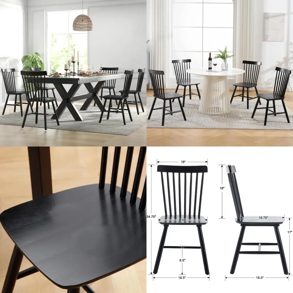 مجموعة كراسي طعام وندسور مكونة من 6 كراسي غرفة طعام بدون ذراع مع ظهر مغزل، كرسي جانبي للمزرعة، مطبخ ريفي فرنسي من الخشب الصلب