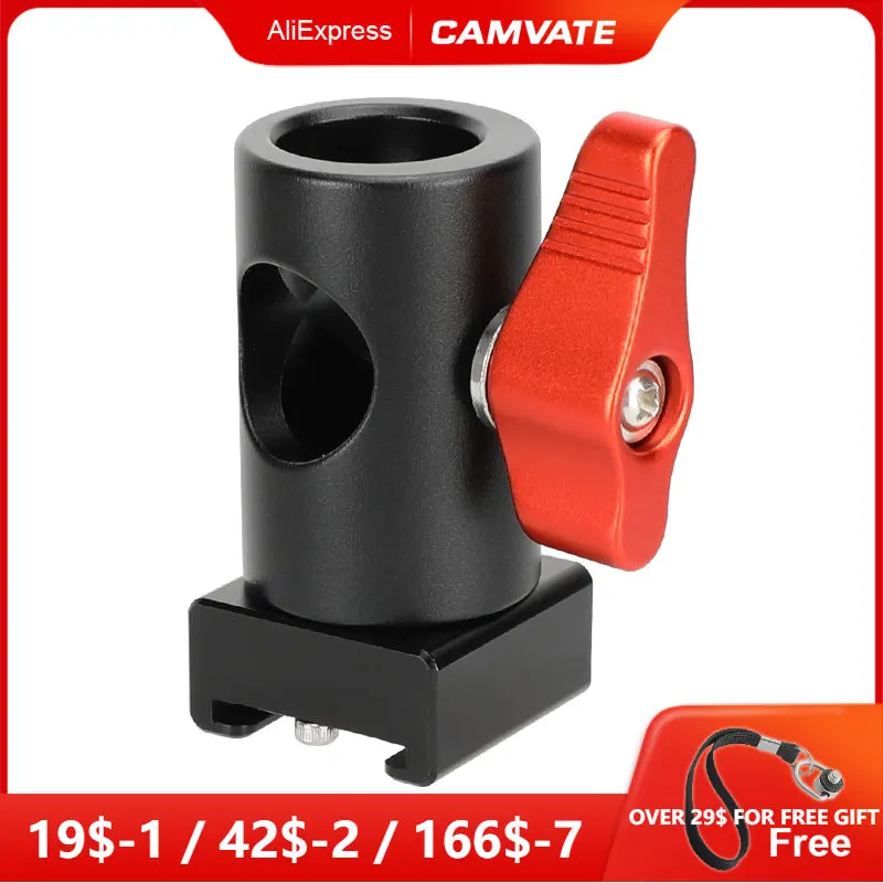 CAMVATE Light Stand Head With Cold Shoe Mount Adapter (Red Rachet Lever) For Shoe Mount Accessories