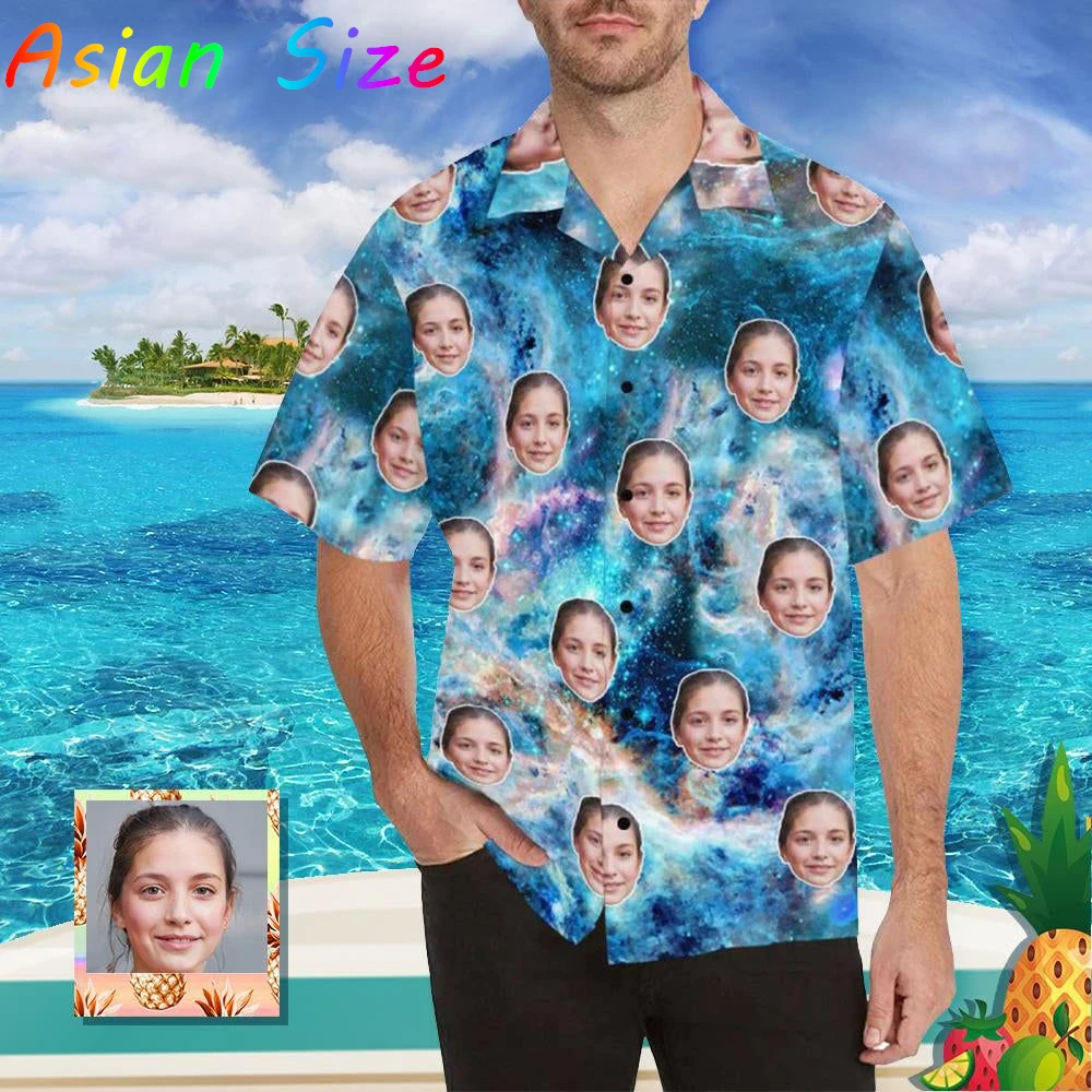 

Free Custom Photo Palm Tree Hawaiian Man Shirts Coconut Tree Pattern Personalized Diy Face Beach Men Short Sleeve Aloha Shirts