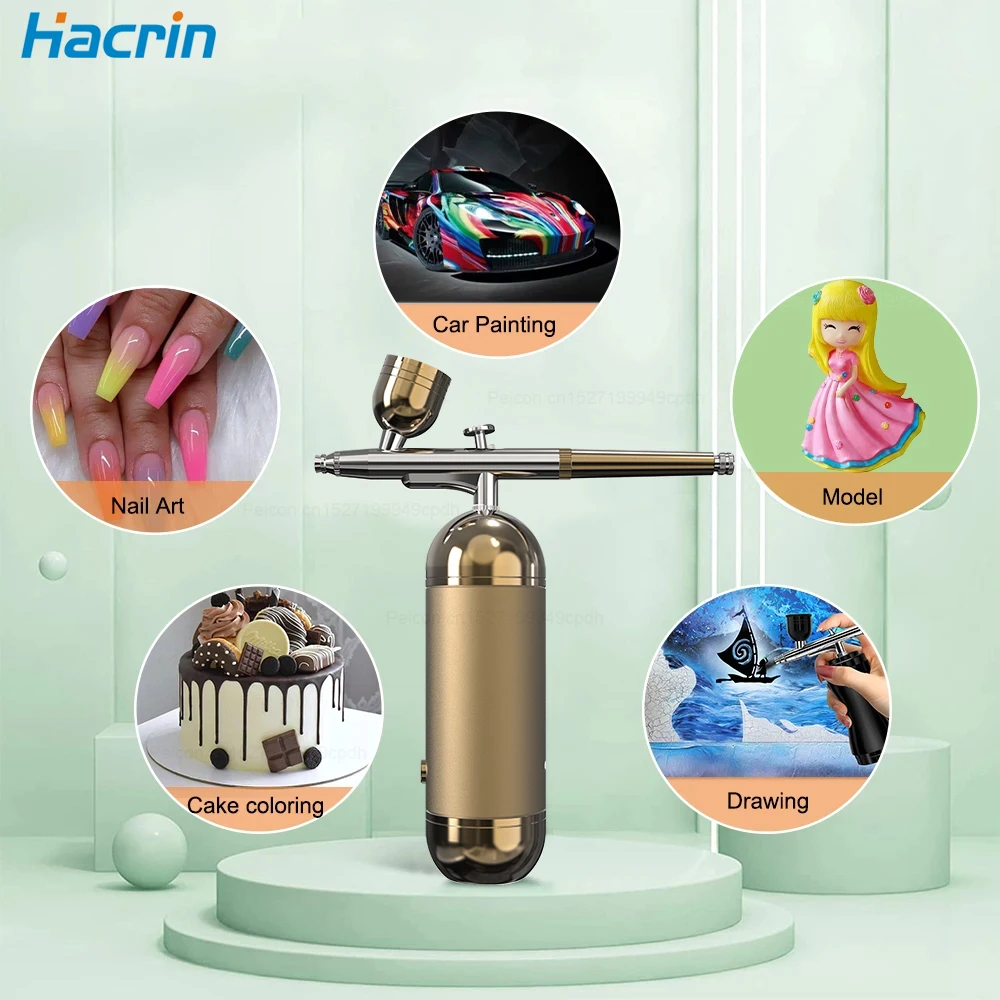 Air Brush High Pressure Airbrush Nail Nano Oxygen Injector Portable Spray Gun for Nail Art Cake Painting Mini Air Compressor
