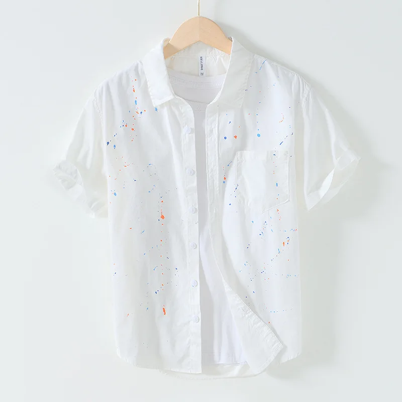 

Casual Dye Splaing ort Sve irt Men's Artistic Sle Cotton irt Spring New Arrival Breathable Non-fading Four Seasons