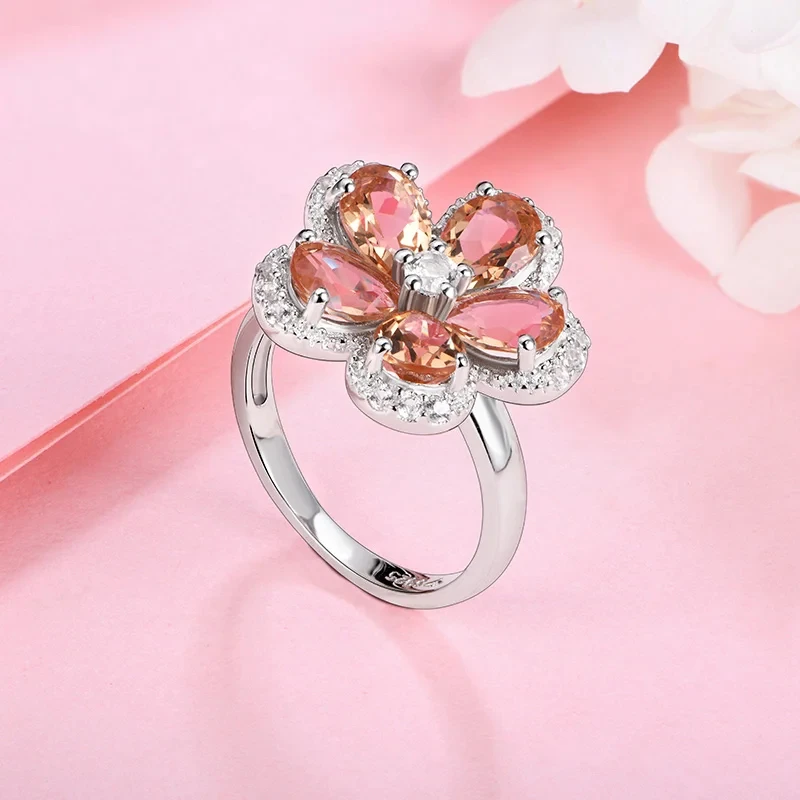 925 Sterling Silver Zultanite Меняющий цвет камень Ring for Women Turkish Diaspore Colorful Flower Lovely Style for Women\'s Gift