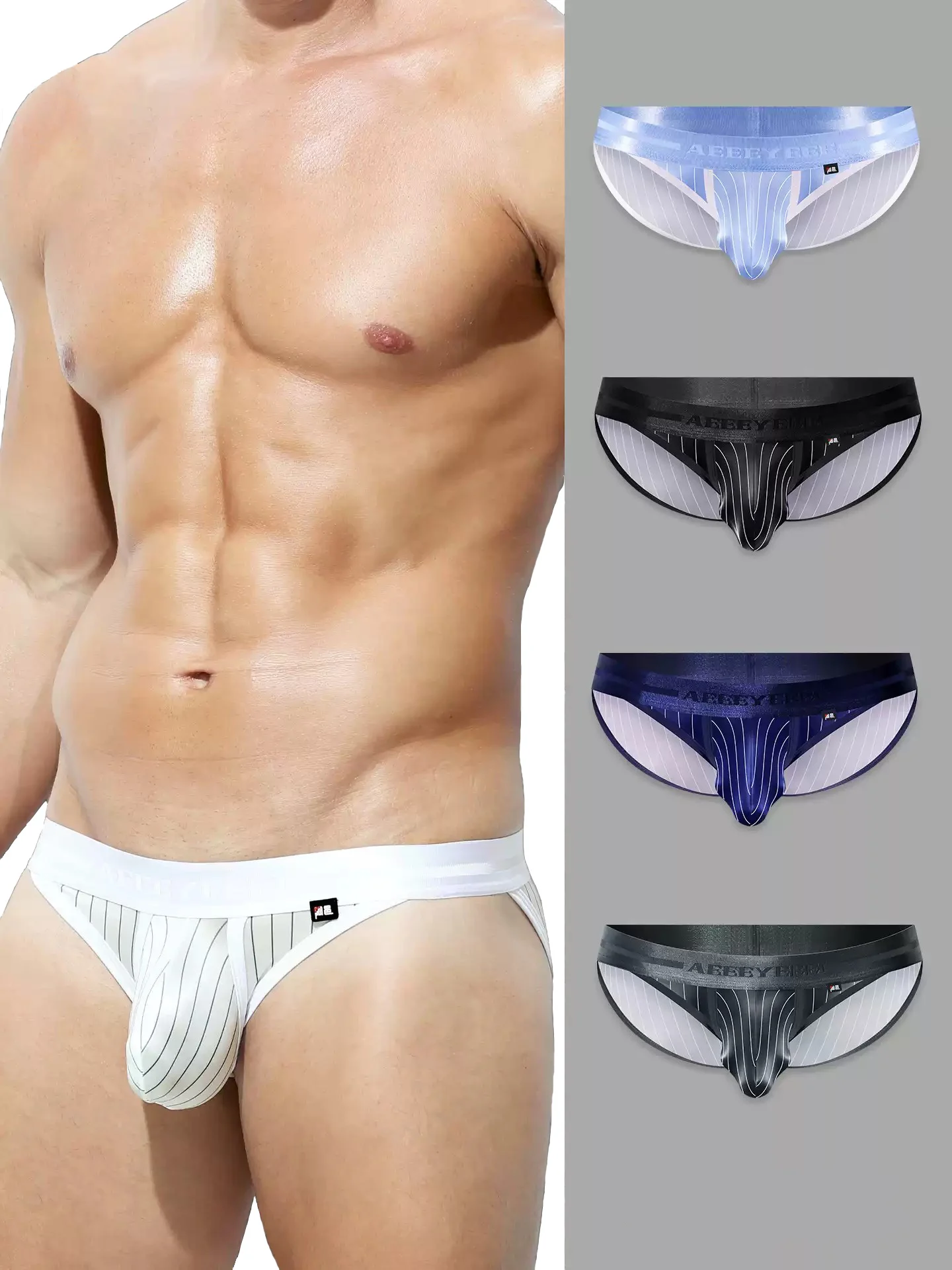 Men's Ice Silk Underwear Low Waist Briefs High Slit Striped Sexy Lingerie Breathable Smooth Satin Underwear Sport Innerwear