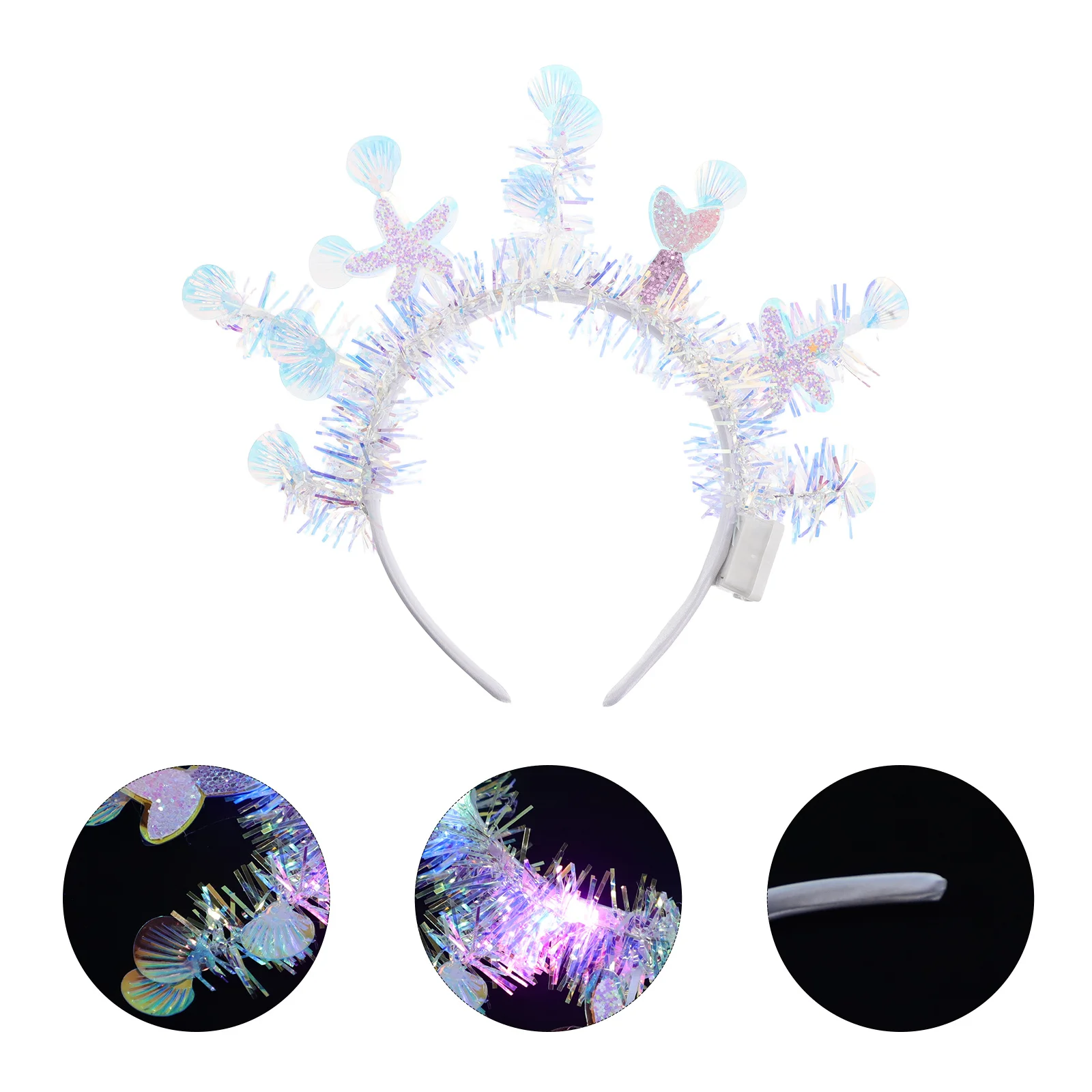 

Mermaid Headpiece Kids Glow Tinsel Seashell Crown Underwater Party Hair Accessory For Children Beach Pool Birthday Cosplay
