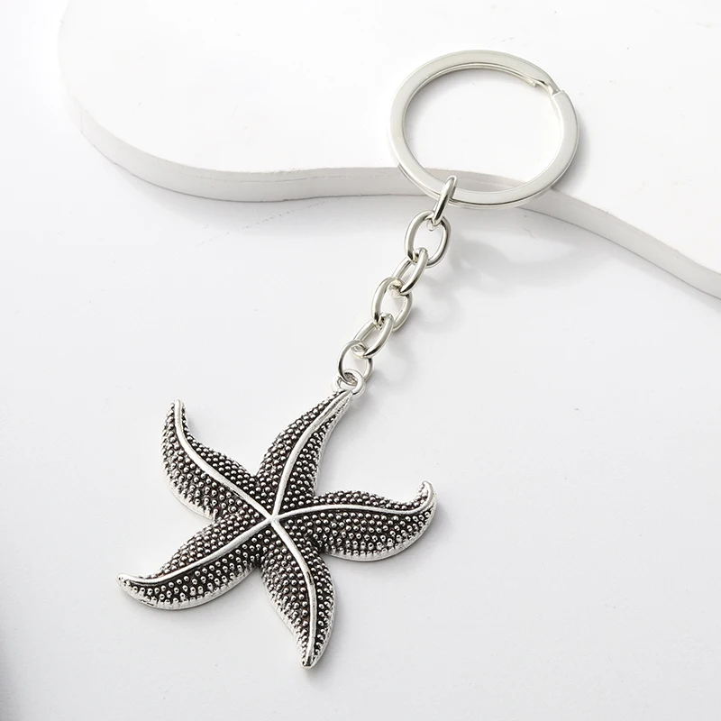 Fashion Alloy Keychains Starfish Ocean Sea Animals Life Key Rings For Women Men Friendship Gift Handbag Decoration Jewelry