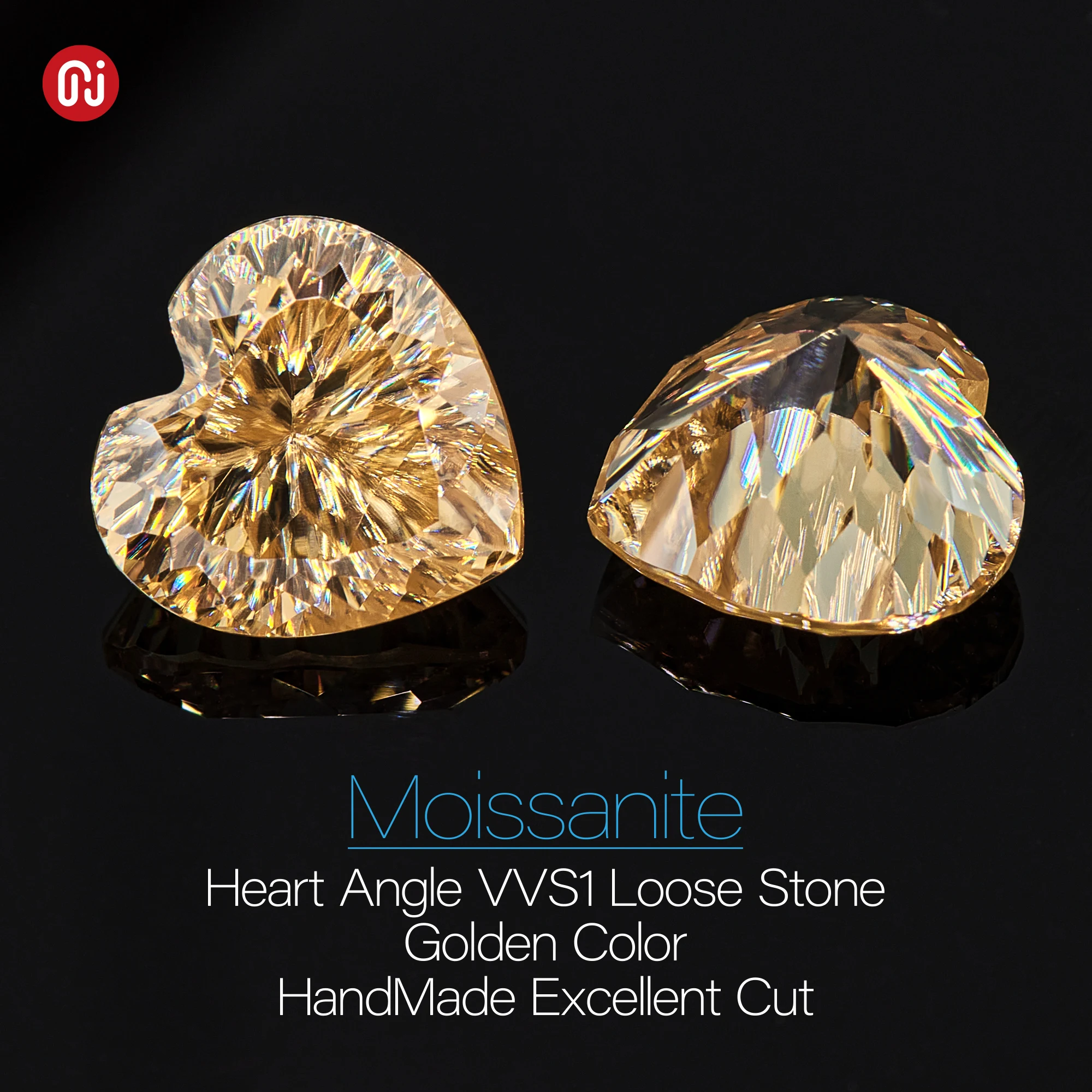 GIGAJEWE Moissanite Customized Heart Angel Cut Golden Color VVS1 Loose Diamond Test Passed Gemstone For Jewelry Making