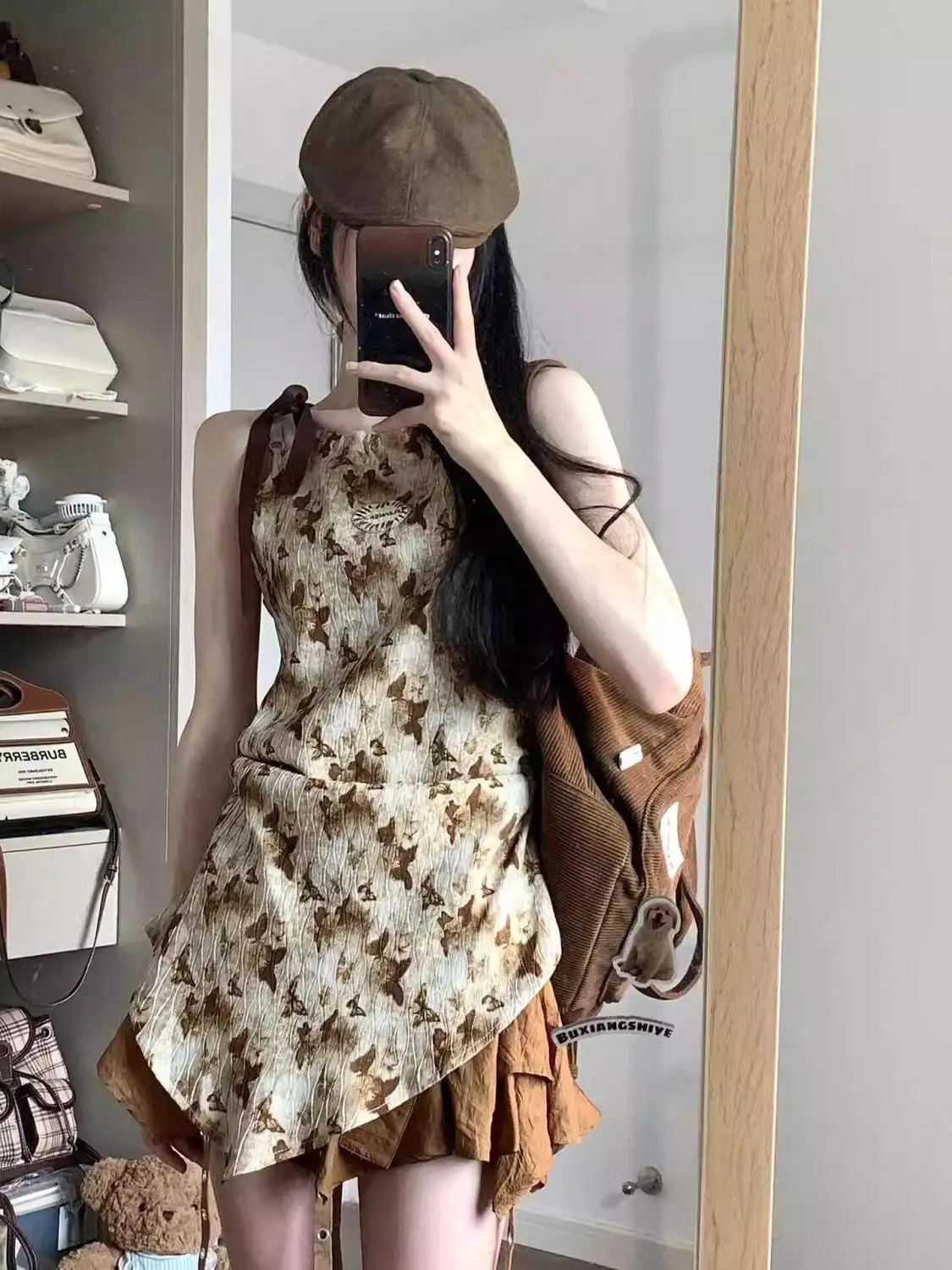 Brązowa, oversize'owa plisowana spódnica damska, jesienna, z wysokim stanem, sukienka ort Gown z Sa Vintage Sle Commute, jednolita spódnica w kształcie litery A.