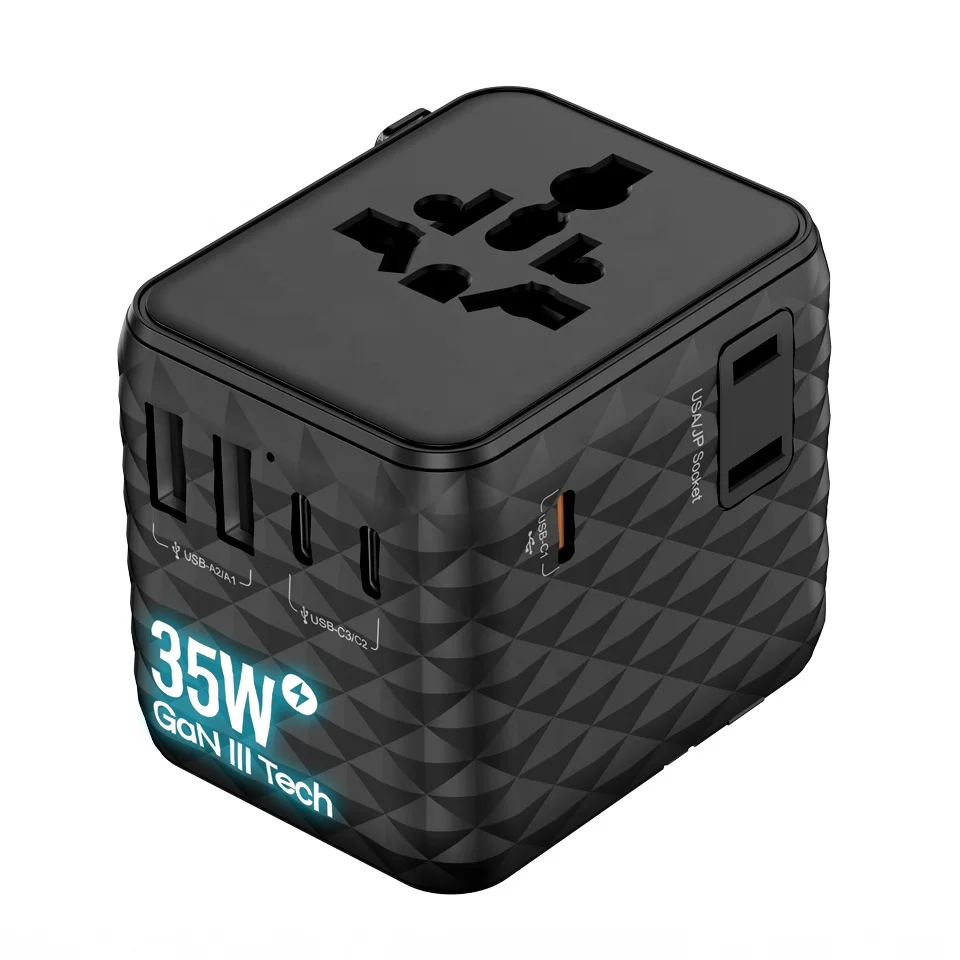 

Worldplug GaN 35 Вт Многоразъемный дорожный адаптер Зарядное устройство по всему миру Международный универсальный дорожный адаптер с USB и тип c