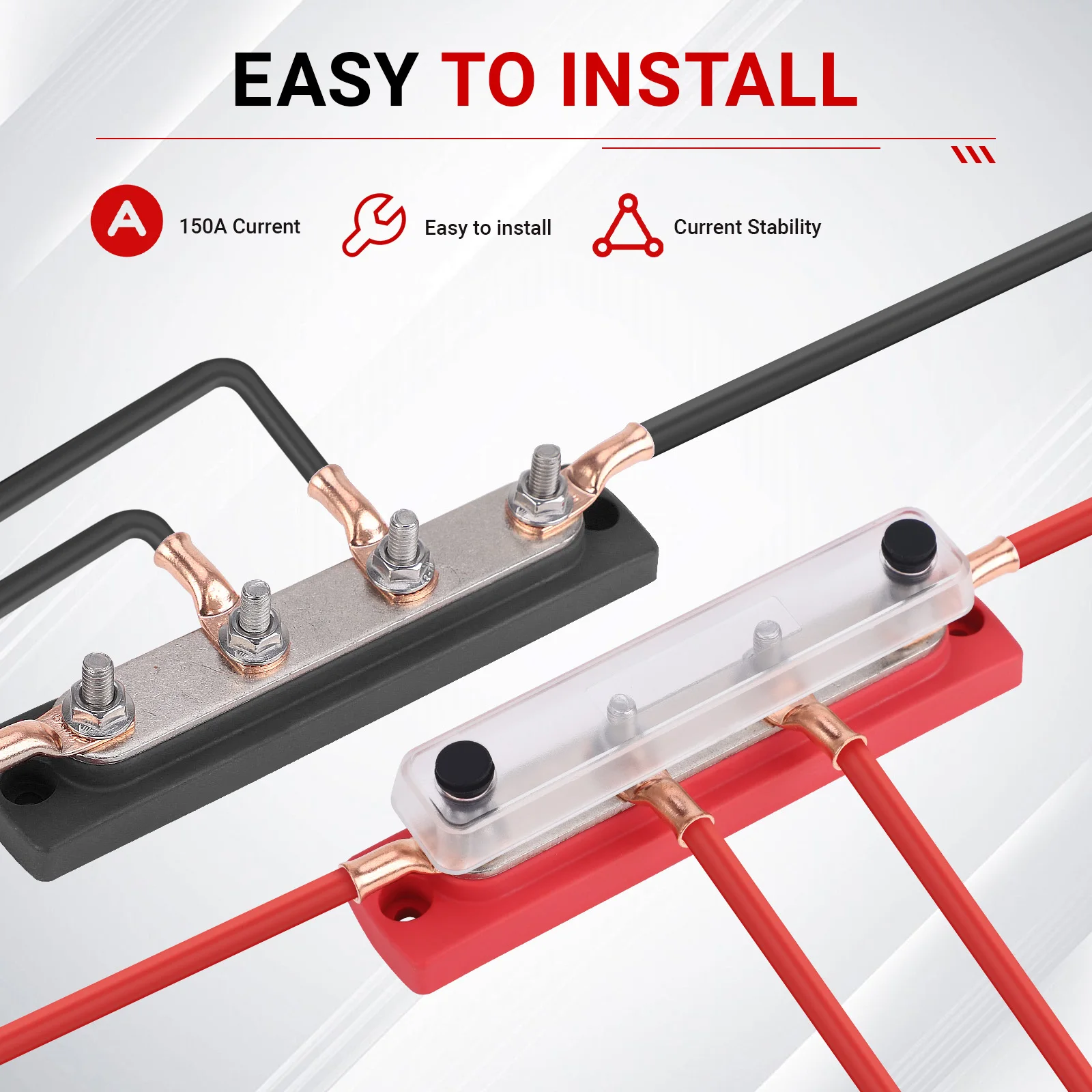 

4Way 6Way Power Distribution Block For EV 48V Battery Terminal Distribution Block Copper Alloy Red Black M6 Terminal Studs 150A