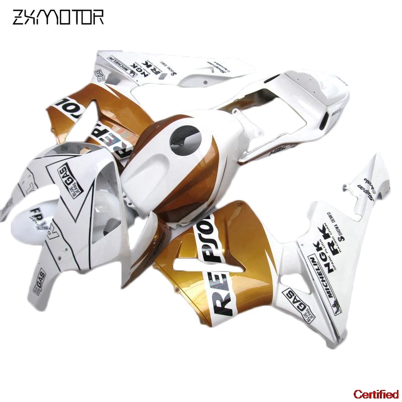 

Upgrading ZXMT Motorcycle Fairing Kits For Honda CBR600RR F5 2003 2004 White Gold Fairing Set Cbr 600 Rr F5 03 04 CX13