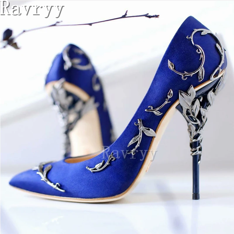 Luxury Satin Metal Accessories High Heel Pumps Pointed Toe Nightclub Women's Shoes Runway Show Wedding Women Fashion Stiletto