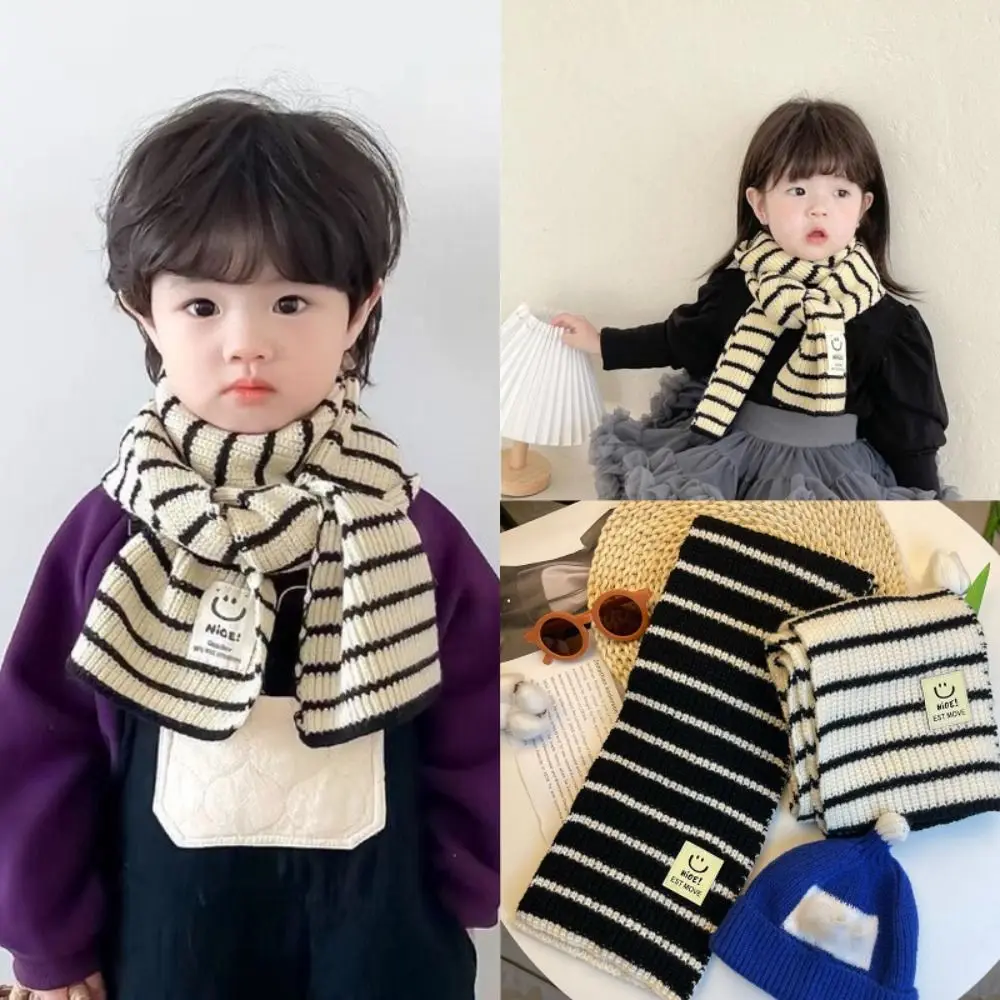 Fashion Cute Minimalist Stripe Children\'s Scarf Winter Baby Neck Guards Scarves Boys Girls Knitted Thick Warm Collar Shawl Wraps