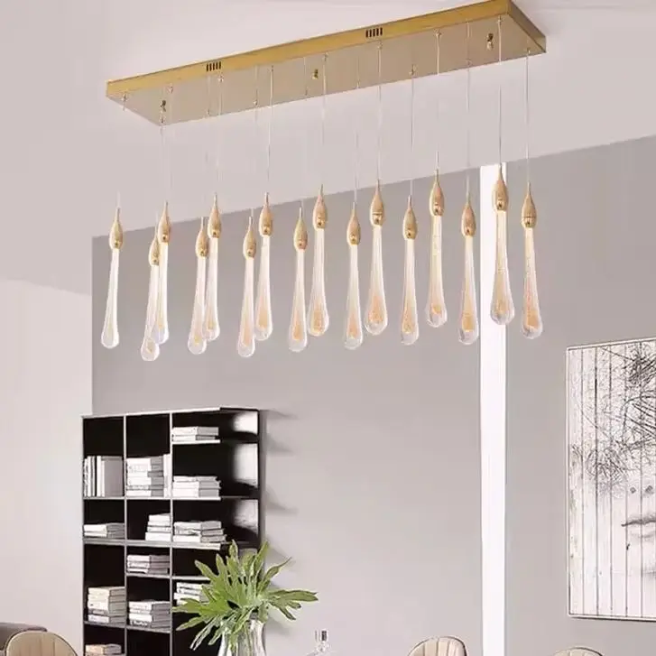 Modern Minimalist Villa Meteor Shower Crystal Hanging Lamp Kitchen Living Room Staircase LED Long Chandelier Home Decor Light