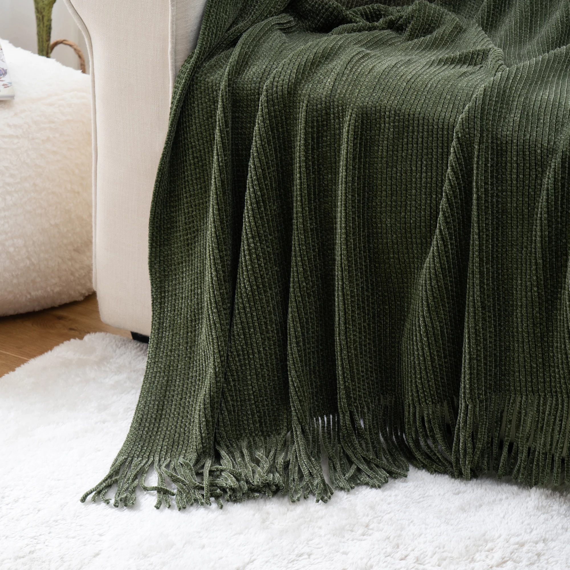 Battilo Chenille Knit Blankets with Tassels Caramel Plaid Throw Blanket for Bed Couch Decorative Sofa Blanket Bedroom Fall Decor