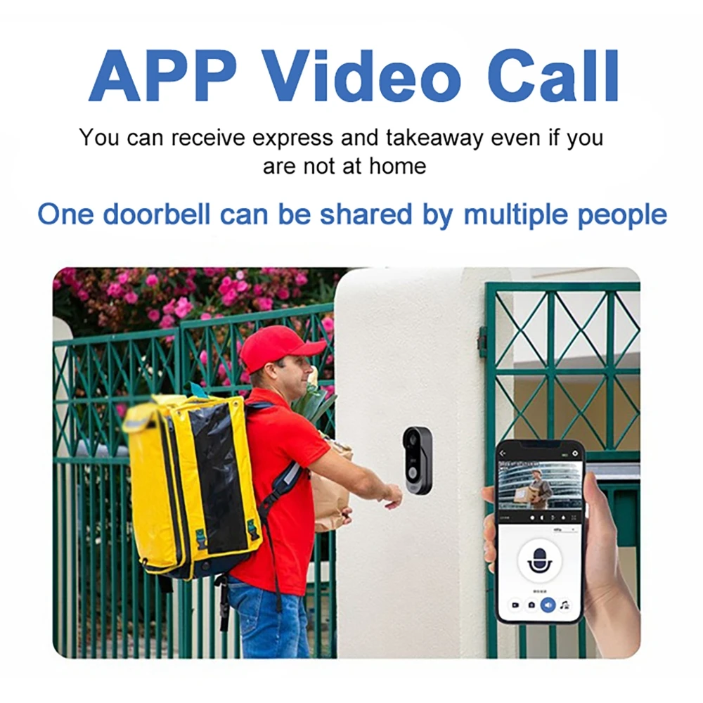 Smart Video Doorbell Phone Security Camera Door Bell Ring Intercom WiFi Wireless Tuya Night Vision Surveillance Video Doorbell