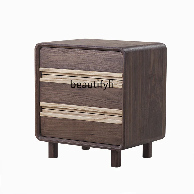 

Sandwich Chest of Drawers Solid Wood Retro Black Walnut Design Nordic Style Modern Minimalist Living Room Bedroom