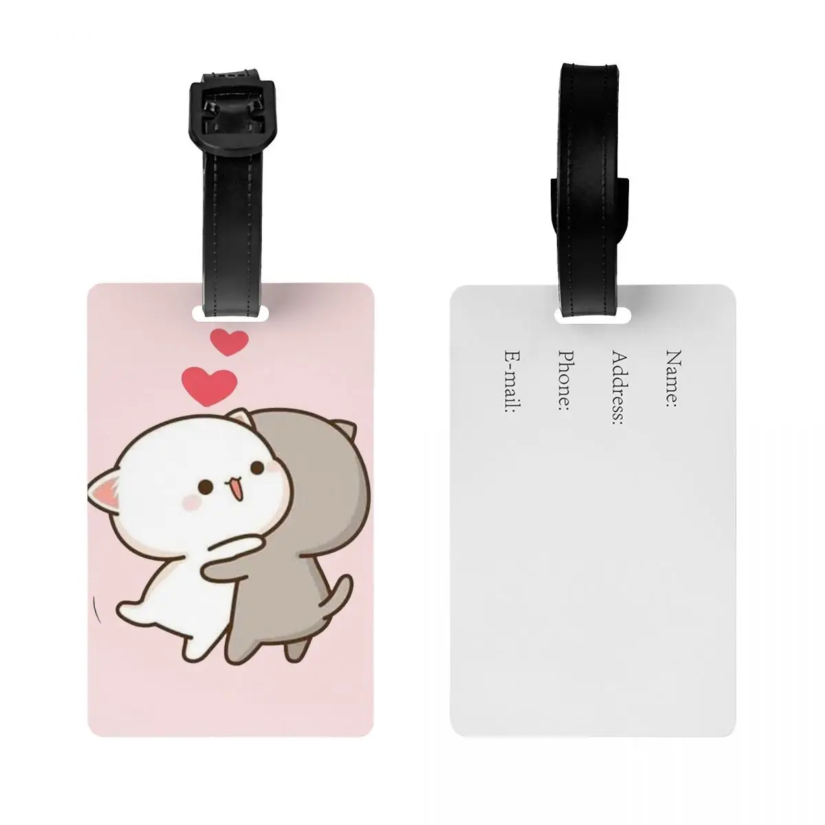 Custom Cute Mochi Peach Cat And Goma Love Luggage Tag Privacy Protection Baggage Tags Travel Bag Labels Suitcase