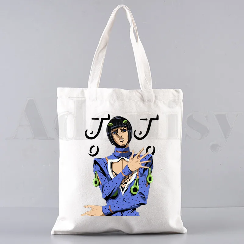 Jojo's Bizarre Adventure Shoulder Bags femininas, bolsas Jotaro gráfico Kujo, bolsa de compras casual, elegante bolsa de lona para meninas