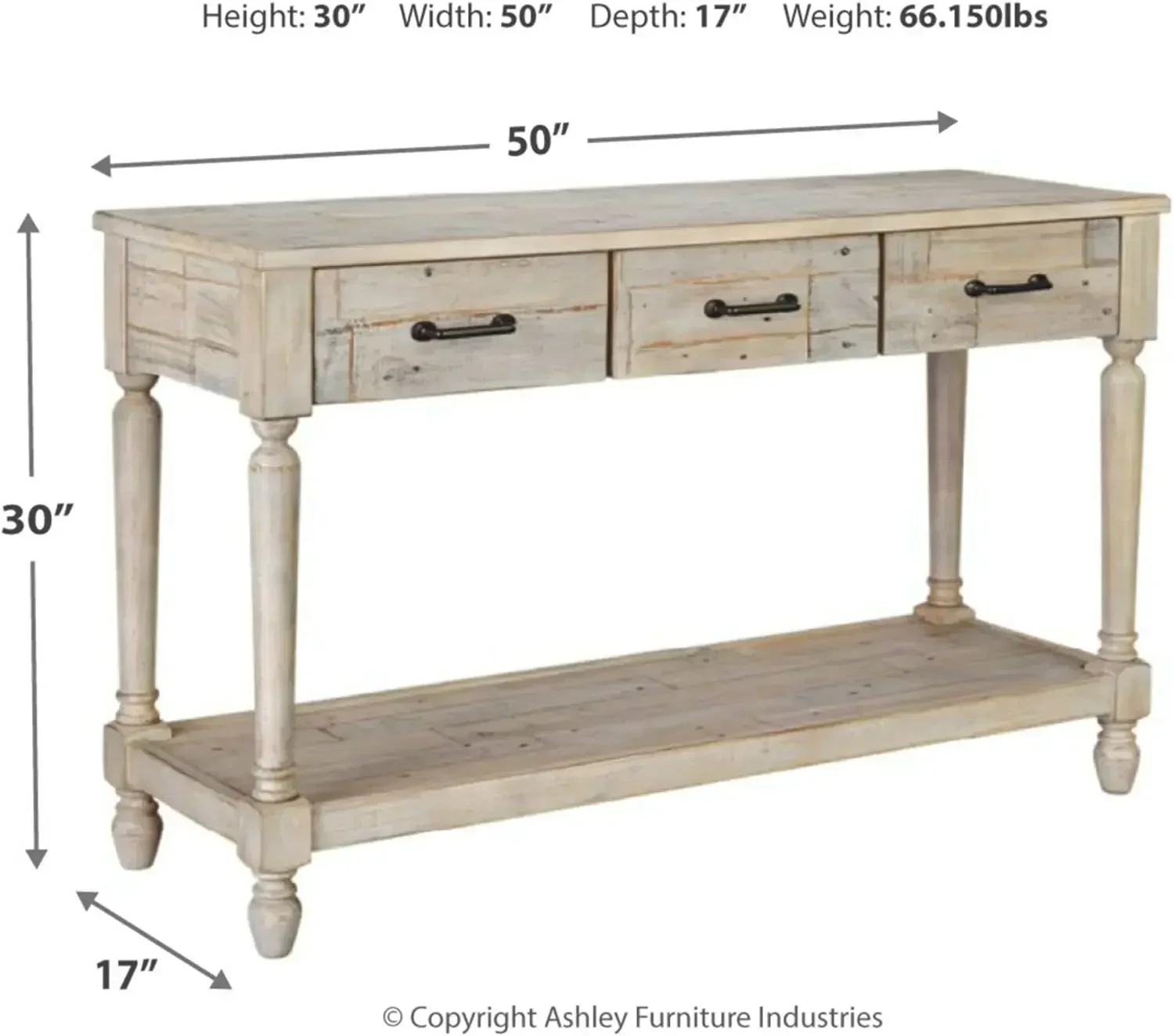 Ashley Shawnalore-Solid Pine Wood Sofa Console Table, Signature Design, Farmhouse