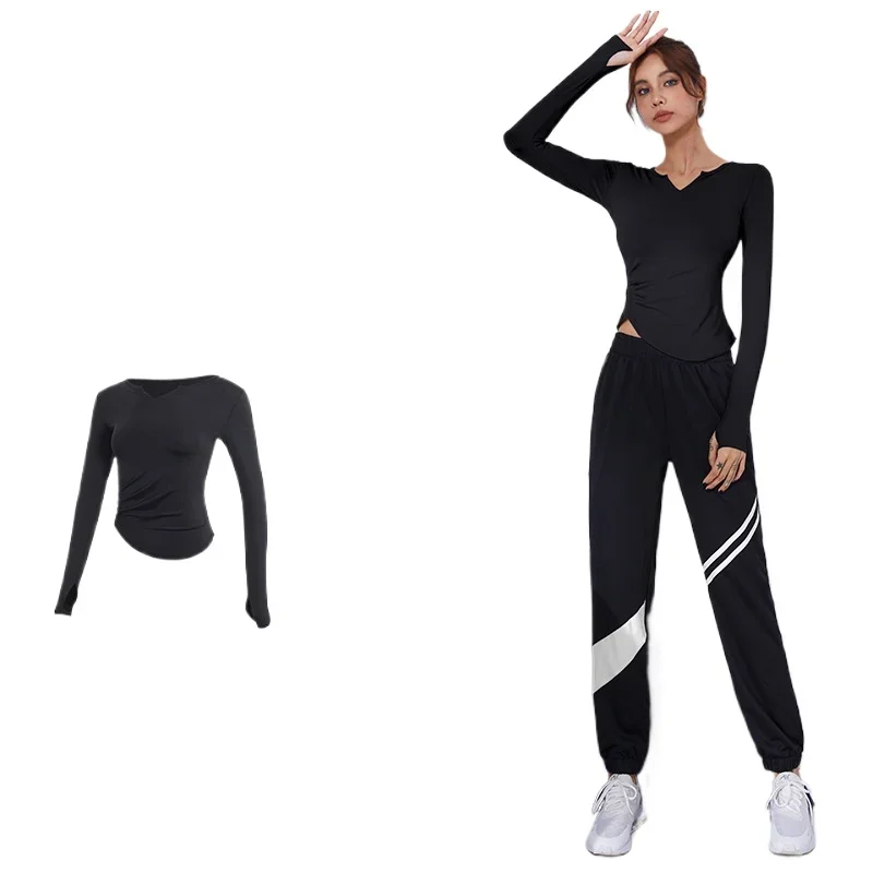 Autumn and winter new yoga suit set women's V-neck slim fit casual wear, quick drying breathable running sports suit workout set