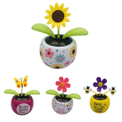 Flower Pot Solar Powered Dancing Shaking Ornaments Windowsill Figure Car Decorations Sunflower Vehicle Home Office six petal flo